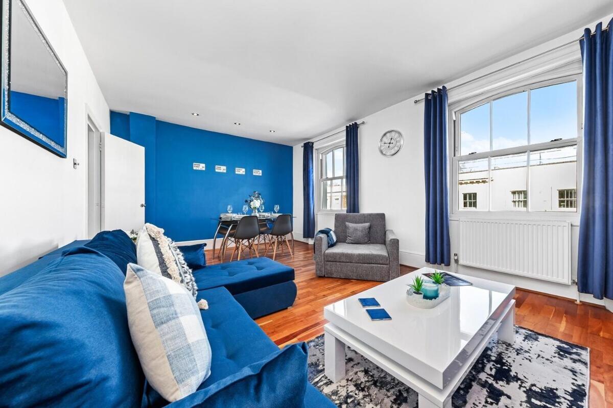 Balcony Blue Theme 1 Bedroom Central London Luxury Flat Near Hyde Park! Accommodates Up To 6! Double Sofa Bed And Next To Station! Bagian luar foto