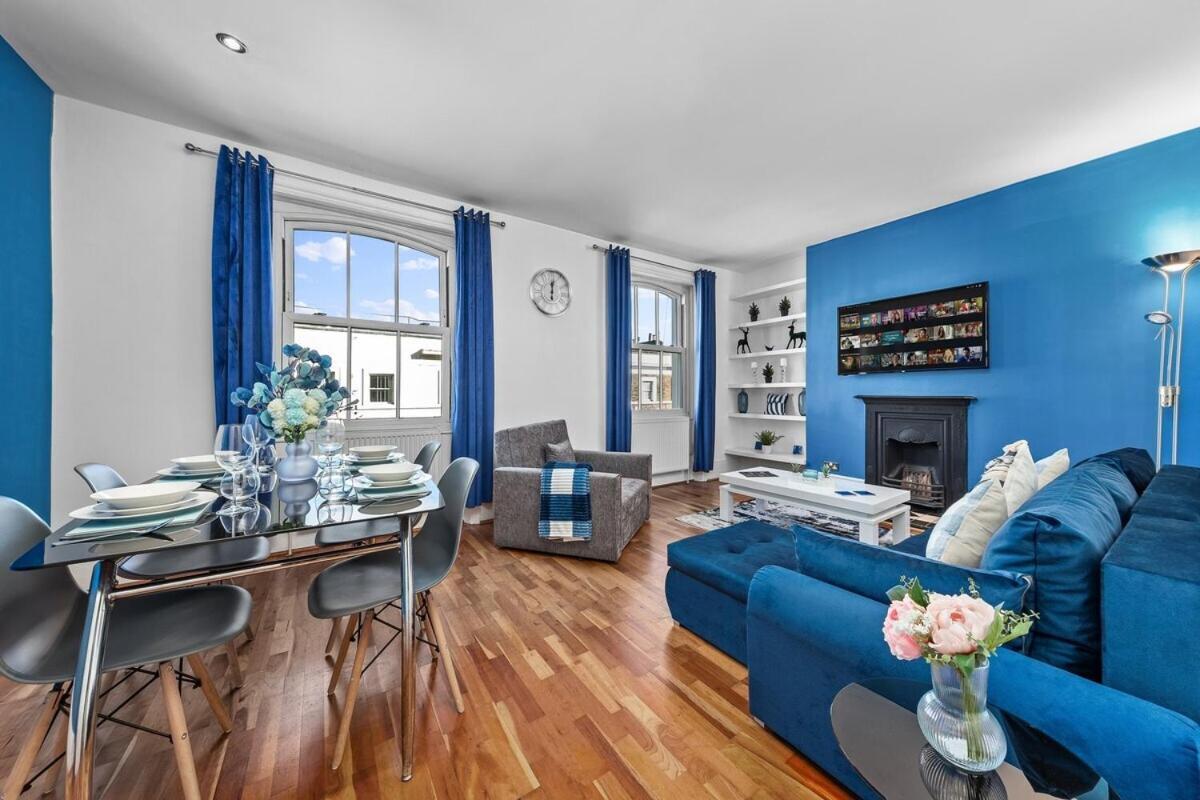Balcony Blue Theme 1 Bedroom Central London Luxury Flat Near Hyde Park! Accommodates Up To 6! Double Sofa Bed And Next To Station! Bagian luar foto