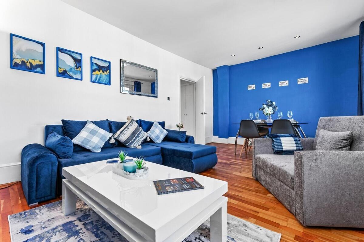 Balcony Blue Theme 1 Bedroom Central London Luxury Flat Near Hyde Park! Accommodates Up To 6! Double Sofa Bed And Next To Station! Bagian luar foto